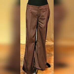 Y2K American Rag Cie Brownish Pants With A Low-Rise Waist Wide-Legd And Cuffs